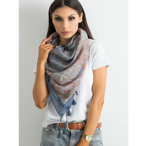 Fashion Hunters Scarf with fringes and blue print