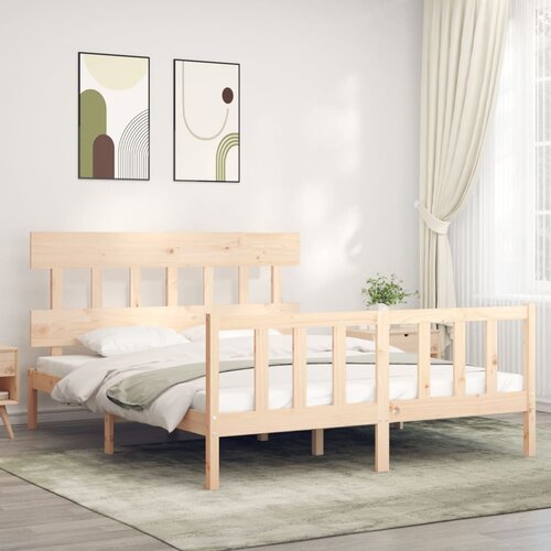 VidaXL Okvir kreveta s uzglavljem 160 x 200 cm od masivnog drva Slike