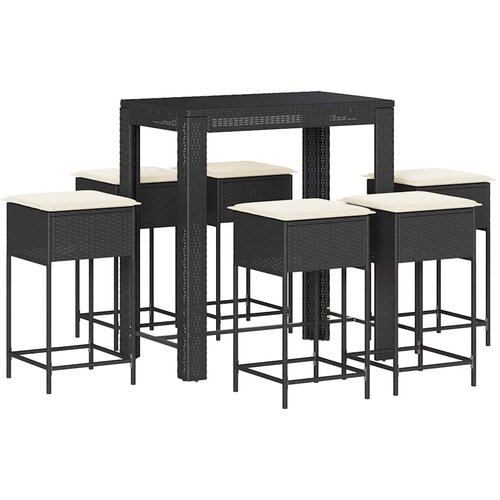  7-dijelni vrtni barski set od poliratana s jastucima crni Crna 100 x 60.5 x 110.5 cm Slike