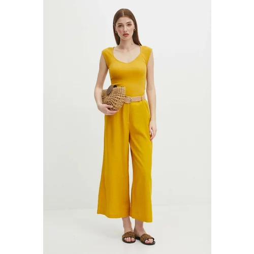 Medicine Lanene hlače za žene, boja: žuta, culottes kroj, visoki struk