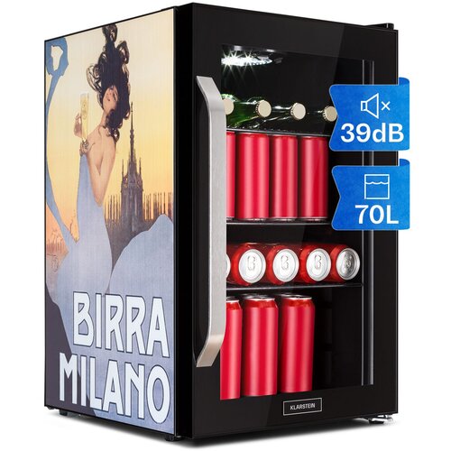 Klarstein Beersafe 70 Birra Milano Edition, hladnjak, 70 litara, 3 police, panoramska staklena vrata, nehrđajući čelik Cijene
