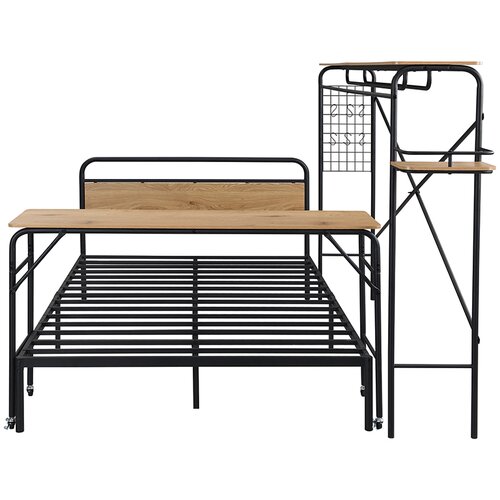 Lumor Dvoposteljna postelja 140x200 cm – kovina, pisalna miza na kolesih, garderoba, komplet – črna/naravna, (22151477) Cene