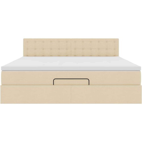 VidaXL Otomanski krevet s madracem i LED krem 180x200cm od tkanine Slike