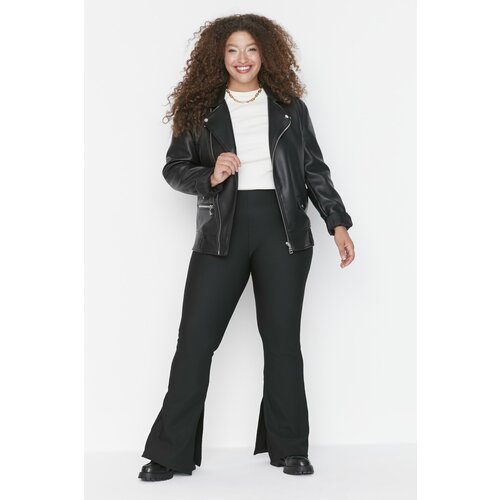 Trendyol curve black high waist spanish leg slit detailed knitted trousers Slike