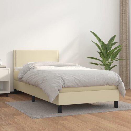 vidaXL Box spring postelja z vzmetnico krem 100x200 cm umetno usnje Cene
