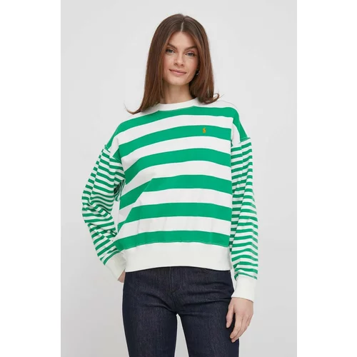Polo Ralph Lauren Bombažen pulover ženska, zelena barva