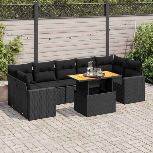 VidaXL 8-dijelni set vrtnih sofa od poliratana s jastucima crni Slike