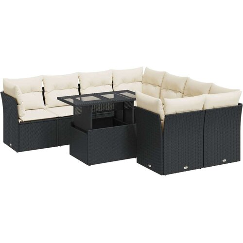 VidaXL 9-dijelni set vrtnih sofa s jastucima crni od poliratana Slike
