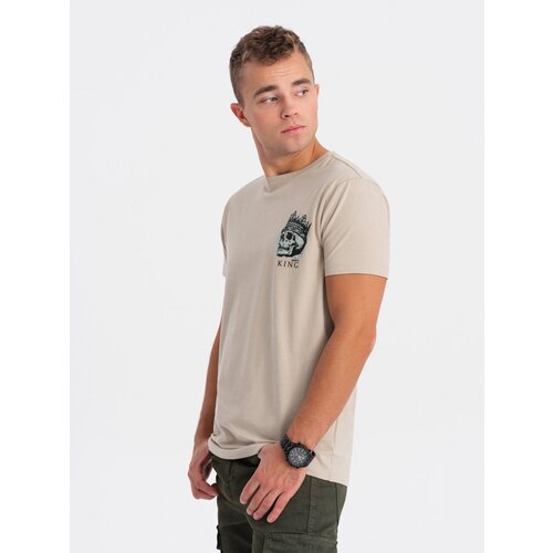 Ombre Men&amp;#039;s cotton t-shirt with chest print - beige Slike