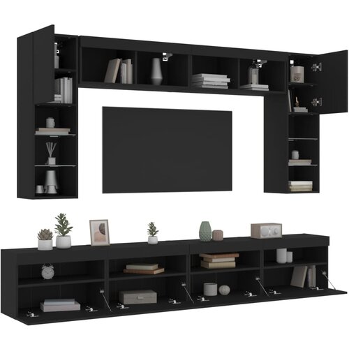 vidaXL 8-dijelni set zidnih TV ormarića s LED svjetlima crni Cijene