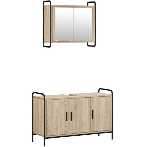  Set ormarića za kupaonicu 2 kom. Hrast sonoma 65 5 x 34 x 61 cm - Hrast sonoma Ormar s umivaonikom (3 vrata) + viseći ormar Slike