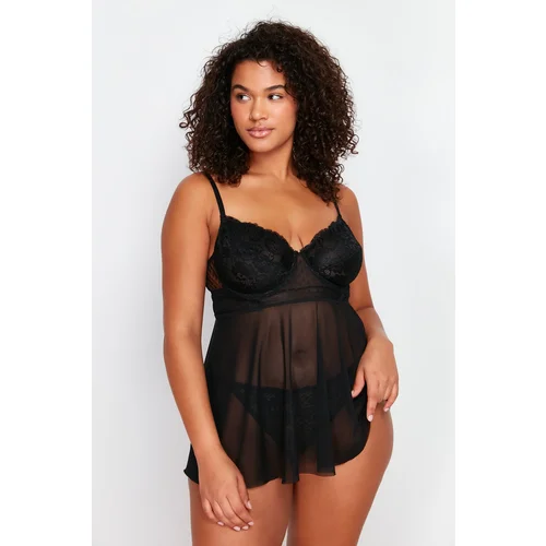 Trendyol Curve Black High Waist Underwire Babydoll & Thong Set