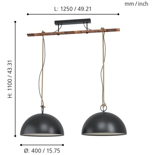 Eglo 43397 - visilica na sajli hodsoll 2xE27/40W/230V Slike