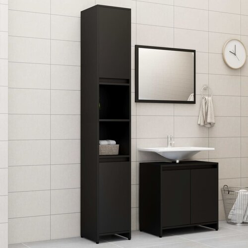  The Living Store Kopalniško pohištvo 3 kosi črne barve iverna plošča - Komplet Kopalniškega Pohištva, (21439770) Cene