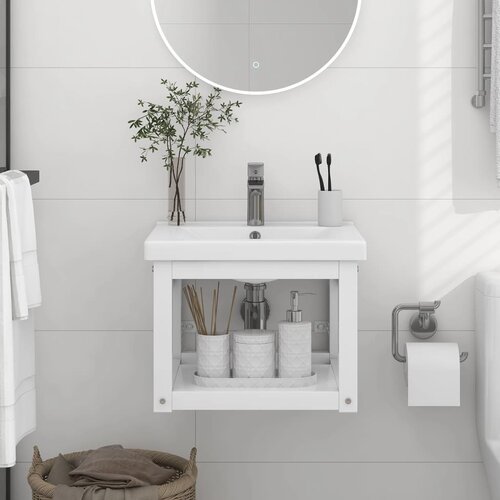 VidaXL Zidni okvir za kupaonski umivaonik bijeli 40x38x31 cm željezni Slike