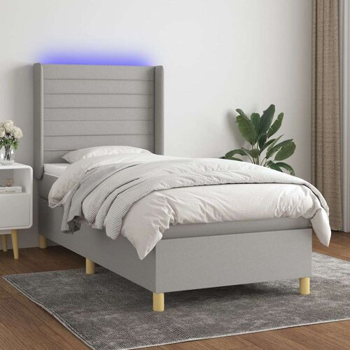  Krevet box spring s madracem LED svjetlosivi 90x200 cm tkanina Slike