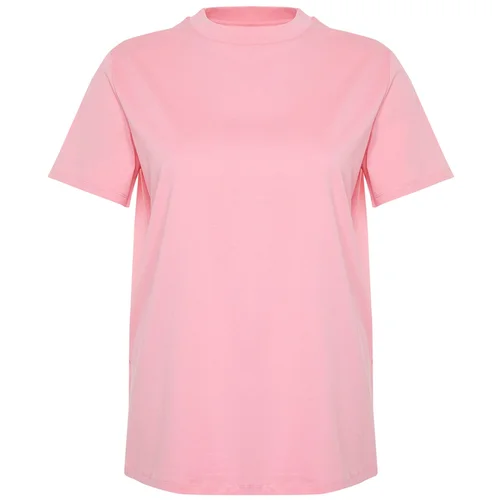 Trendyol Curve Pink Collar Ribbed Boyfriend Knitted T-shirt