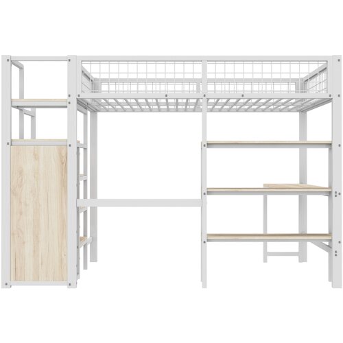 Lumor Postelja z mezzanine 140x200 cm - Kovinski okvir - S pisalno mizo in policami - Bela, (22155808) Cene