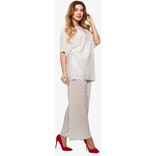 Resti Beige women's pleated patterned set - Clothing Cene