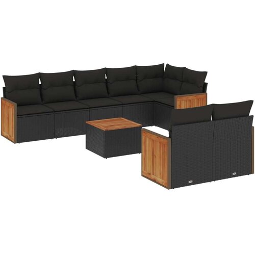  9-dijelni set vrtnih sofa s jastucima crni od poliratana Slike