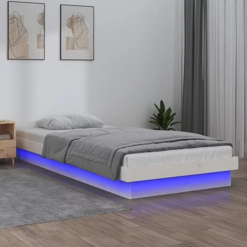 vidaXL LED okvir za krevet bijeli 90 x 200 cm od masivnog drva
