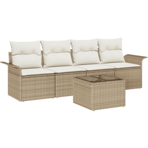 VidaXL 5-dijelni set vrtnih sofa s jastučićima bež poli ratan Slike
