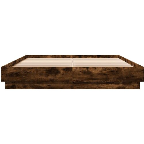  Okvir kreveta s LED svjetlima dimljena boja hrasta 120 x 200 cm Slike