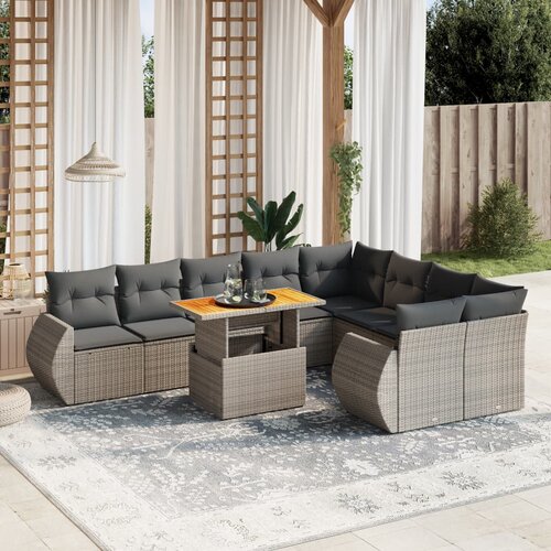 vidaXL 10-dijelni set vrtnih sofa od poliratana s jastucima sivi Cijene