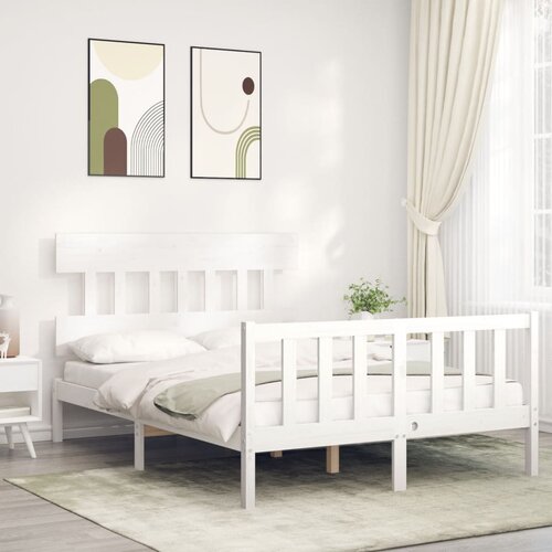 vidaXL Posteljni okvir z vzglavjem bel 140x190 cm trden les Cene