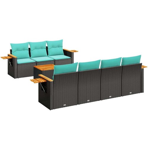  8-dijelni set vrtnih sofa od poliratana s jastucima crni Slike