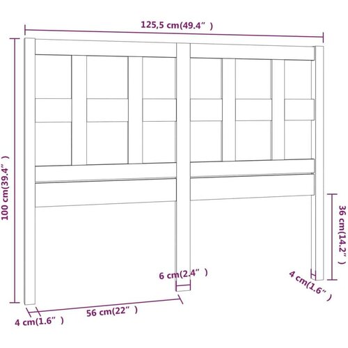  Uzglavlje za krevet sivo 125 5 x 4 x 100 cm od masivne borovine Slike