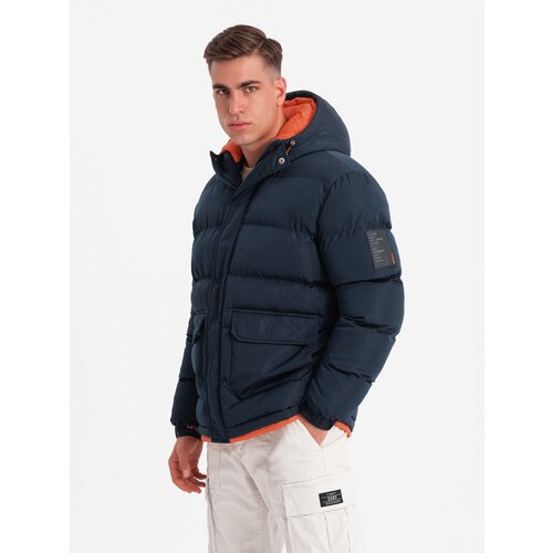 Ombre Warm men&amp;#039;s sports jacket with double hood - navy blue Slike