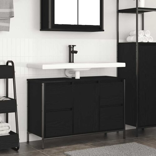 vidaXL umivalnik s predali črni hrast 90x34,5x60 cm Cene