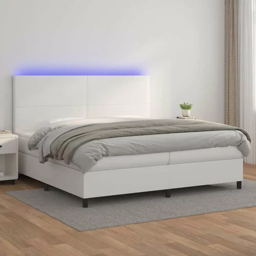  Box spring postelja z vzmetnico LED bela 200x200cm umetno usnje, (20761019)