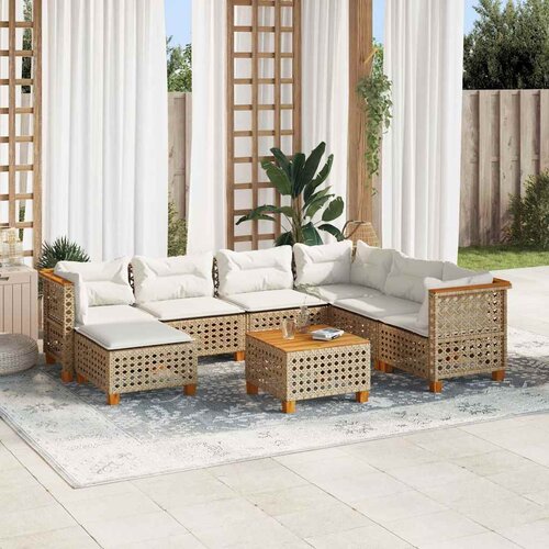  8-dijelni set vrtnih sofa od poliratana s jastucima bež 254 x 190.5 x 69 cm Slike