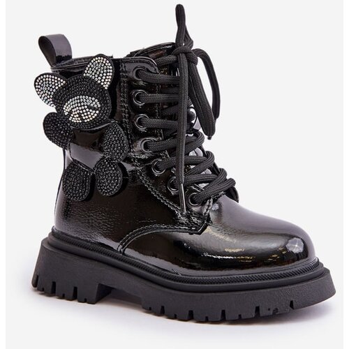 Kesi Insulated girls&amp;#039; ankle boots with fur on zip lacquered black Relobia Slike