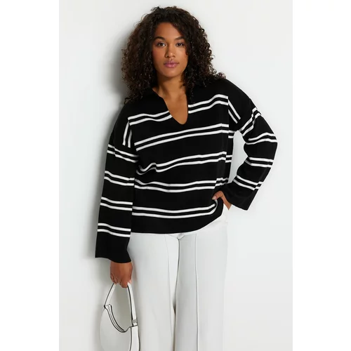 Trendyol Curve Black Striped Knitwear Sweater