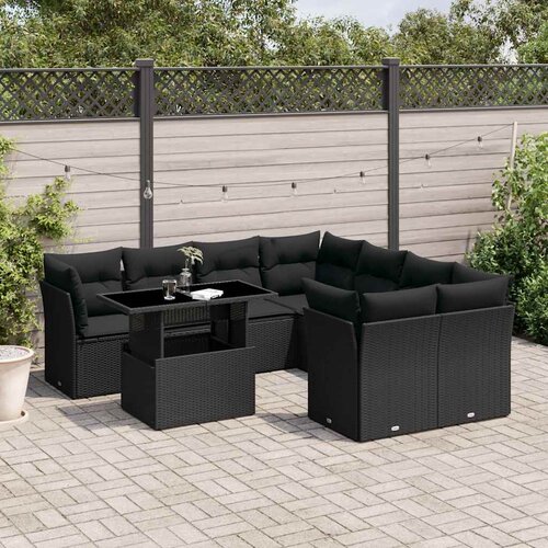  9-dijelni set vrtnih sofa s jastucima crni od poliratana Crna 100 x 55 x 73 cm Slike