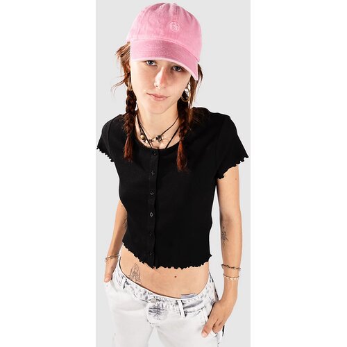 Urban Classics Cropped Button Up Rib T-shirt black Slike