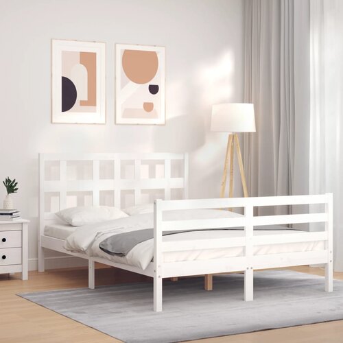 vidaXL Posteljni okvir z vzglavjem bel 140x190 cm trden les Cene