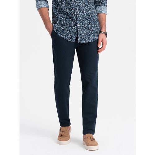 Ombre Men&amp;#039;s classic chino pants with fine texture - navy blue Slike