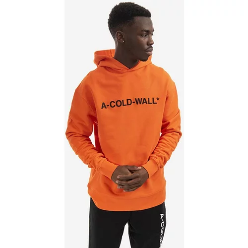 A-COLD-WALL* Bombažen pulover Essential Logo Hoodie moški, oranžna barva, s kapuco