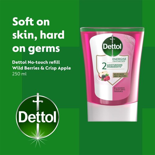 Dettol Energise Liquid Hand Wash Wild Berries &amp;amp; Crisp Apple polnilo za brezstični dozirnik mila 250 ml Slike