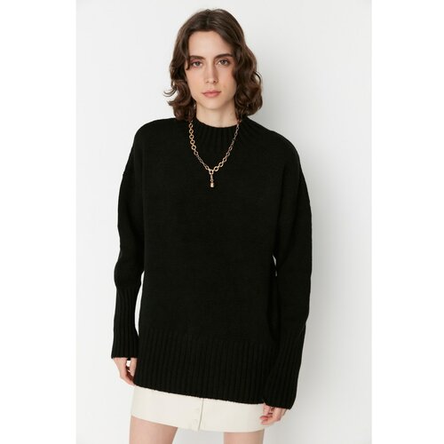 Trendyol Black Straight Collar Oversize Knitwear Sweater Slike