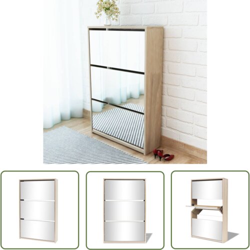 The Living Store Omarica za čevlje 3 nadstropna z ogledalom hrast 63x17x102,5 cm - Omarica Za Čevlje, (21744468) Cene