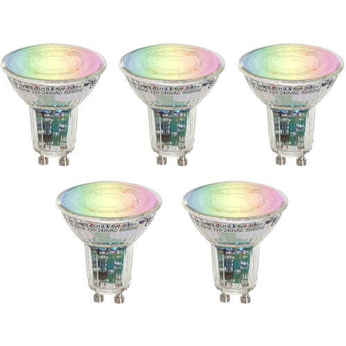 LUEDD Set van 5 Smart GU10 50 LED lampen helder RGBW 4.5W 350 lm 2700-6000K Slike