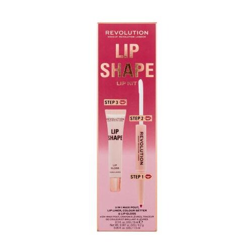 Revolution Lip Shape Nijansa rose pink Set sjajilo za usne Lip Shape Lip Gloss 9 ml + olovka za usne i fiksator &amp;scaron;minke 2 In 1 Lip Liner &amp;amp; Color Setter 1,7 ml Slike