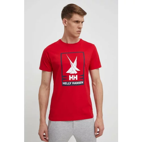Helly Hansen Pamučna majica za muškarce, boja: crvena, s tiskom