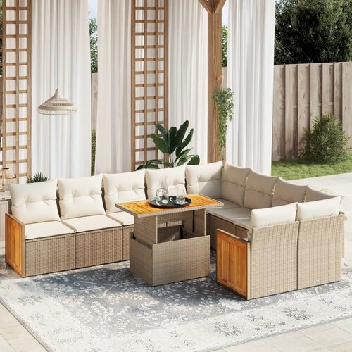 vidaXL 10-dijelni set vrtnih sofa s jastucima bež od poliratana Cijene