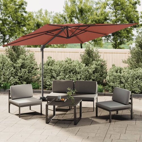 VidaXL Konzolni suncobran s dvostrukim vrhom terakota 300 x 300 cm Slike